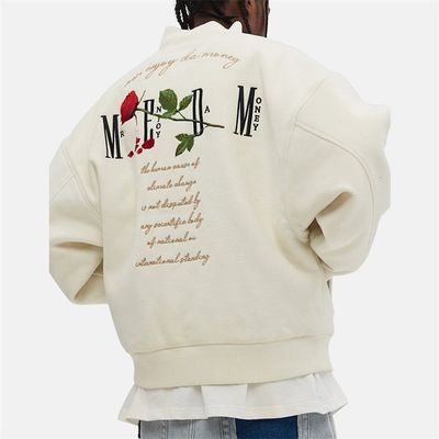 OEM niestandardowe haftowane kurtki uniwerek Zima 100% wełna Rose Fleece Letter Bomber Jacket