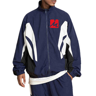 Męskie wodoodporne kurtki przeciwwiatrowe Poliester Zip Up Colorblock Track Jacket