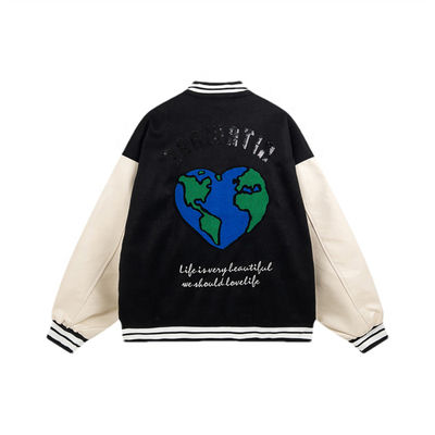 Bomber Haft Varsity Jackets Skórzany rękaw Unisex Napis Baseball Jacket