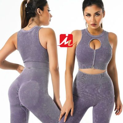 Damski 5-częściowy stanik sportowy i legginsy Bezszwowe prążkowane zestawy fitness Odzież sportowa