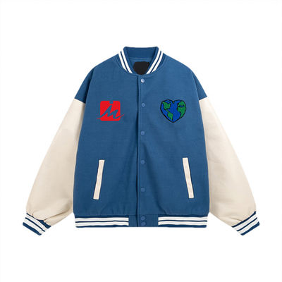 Bomber Haft Varsity Jackets Skórzany rękaw Unisex Napis Baseball Jacket