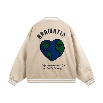 Unisex Haftowane kurtki uniwerek Skórzany rękaw Bomber Baseball Letterman Jacket