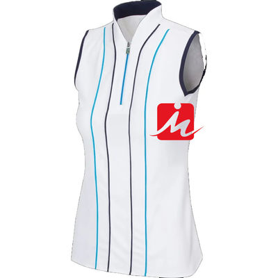 Damska koszulka polo ze stójką, zapinana na zamek błyskawiczny 1/4 na środku, z nadrukiem na zamówienie, bez rękawów