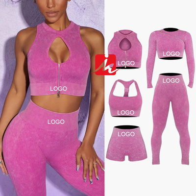 Damski 5-częściowy stanik sportowy i legginsy Bezszwowe prążkowane zestawy fitness Odzież sportowa